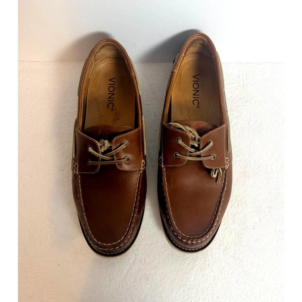 Vionic Men's Brown Leather Boat Shoes Loafers Comfort Casual Size 12